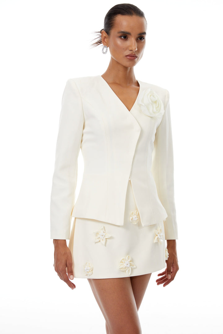 Géraldine White Floral Appliqué Jacket & Skirt Set