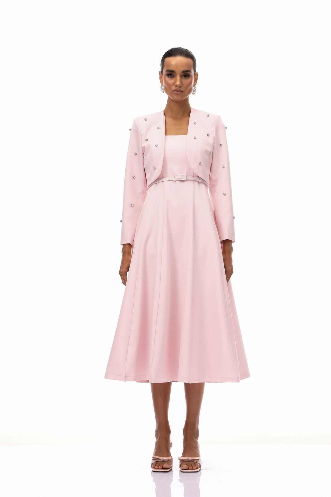 Avellia Rosé Crystal Embellished Jacket & Dress Set