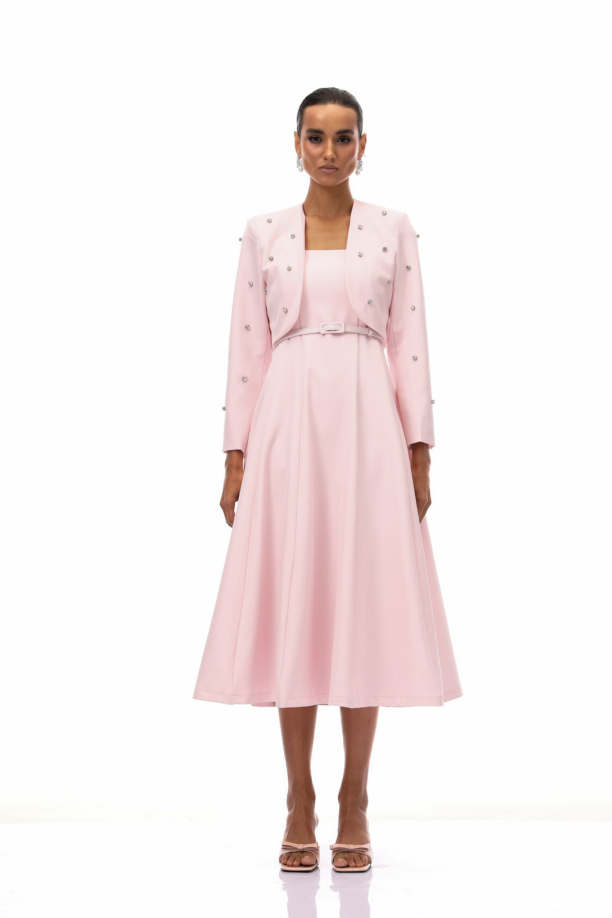 Avellia Rosé Crystal Embellished Jacket & Dress Set