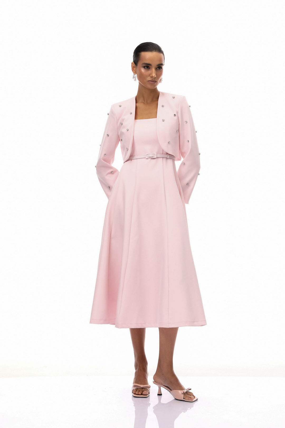 Avellia Rosé Crystal Embellished Jacket & Dress Set