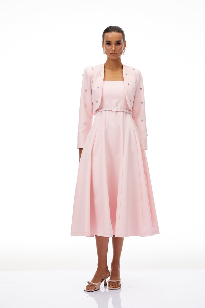 Avellia Rosé Crystal Embellished Jacket & Dress Set