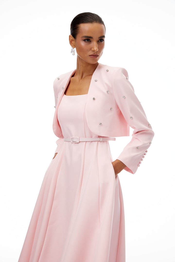 Avellia Rosé Crystal Embellished Jacket & Dress Set