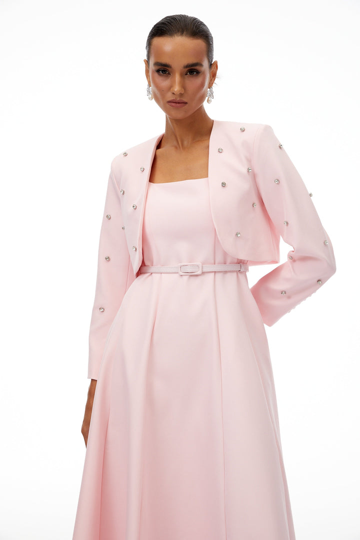 Avellia Rosé Crystal Embellished Jacket & Dress Set