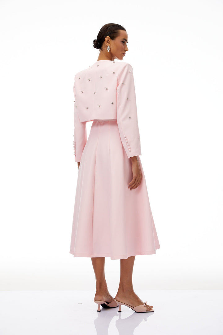Avellia Rosé Crystal Embellished Jacket & Dress Set
