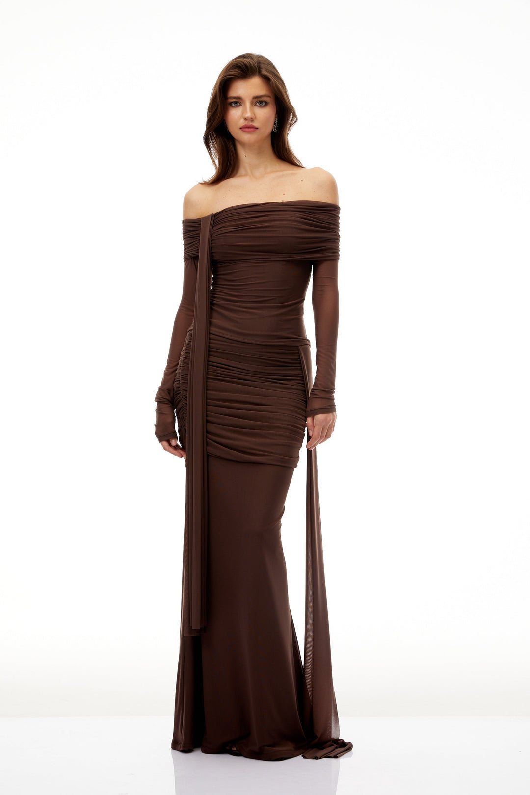 Avellia Siena Brown Ruched Asymmetrical Set