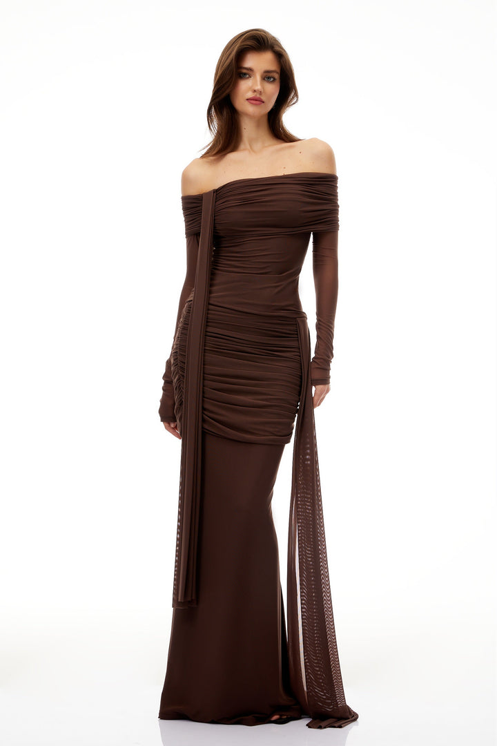 Avellia Siena Brown Ruched Asymmetrical Set