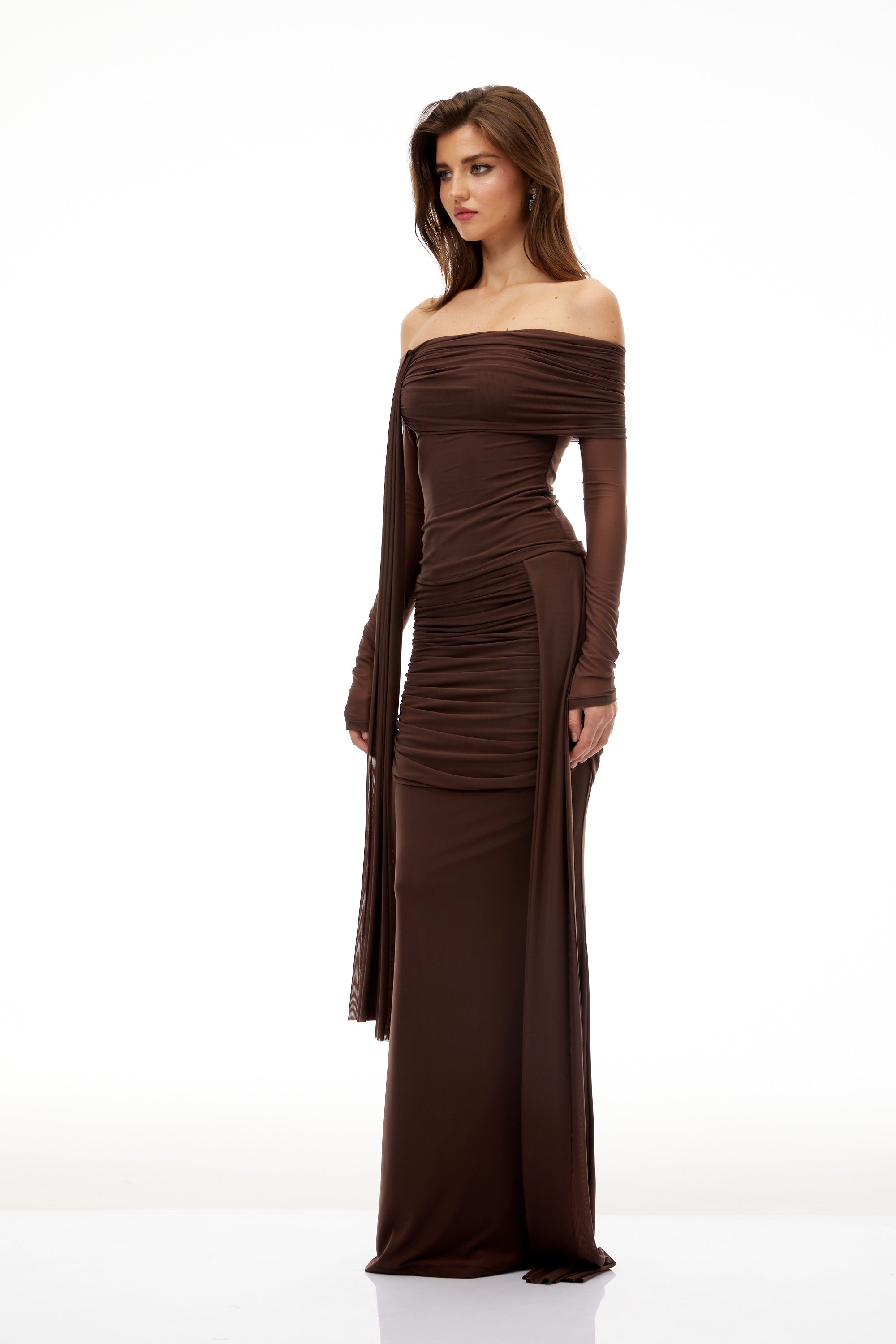 Avellia Siena Brown Ruched Asymmetrical Set