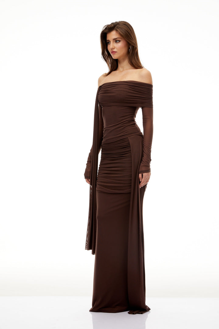 Avellia Siena Brown Ruched Asymmetrical Set