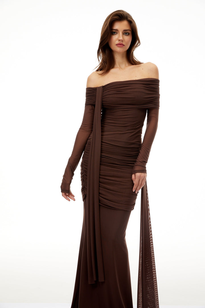 Avellia Siena Brown Ruched Asymmetrical Set