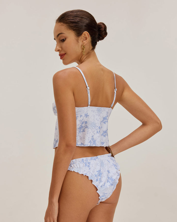 Blue Floral Tie Front Tankini Set