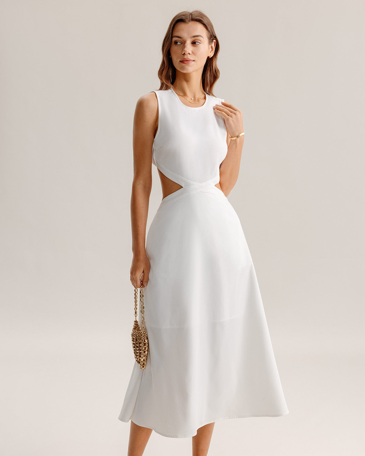 White Cutout Sleeveless Midi Dress