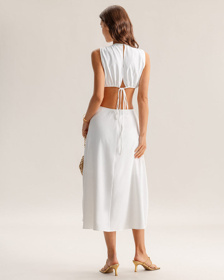 White Cutout Sleeveless Midi Dress