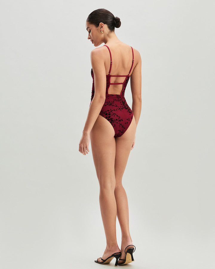 Red Floral One Piece Swimwear