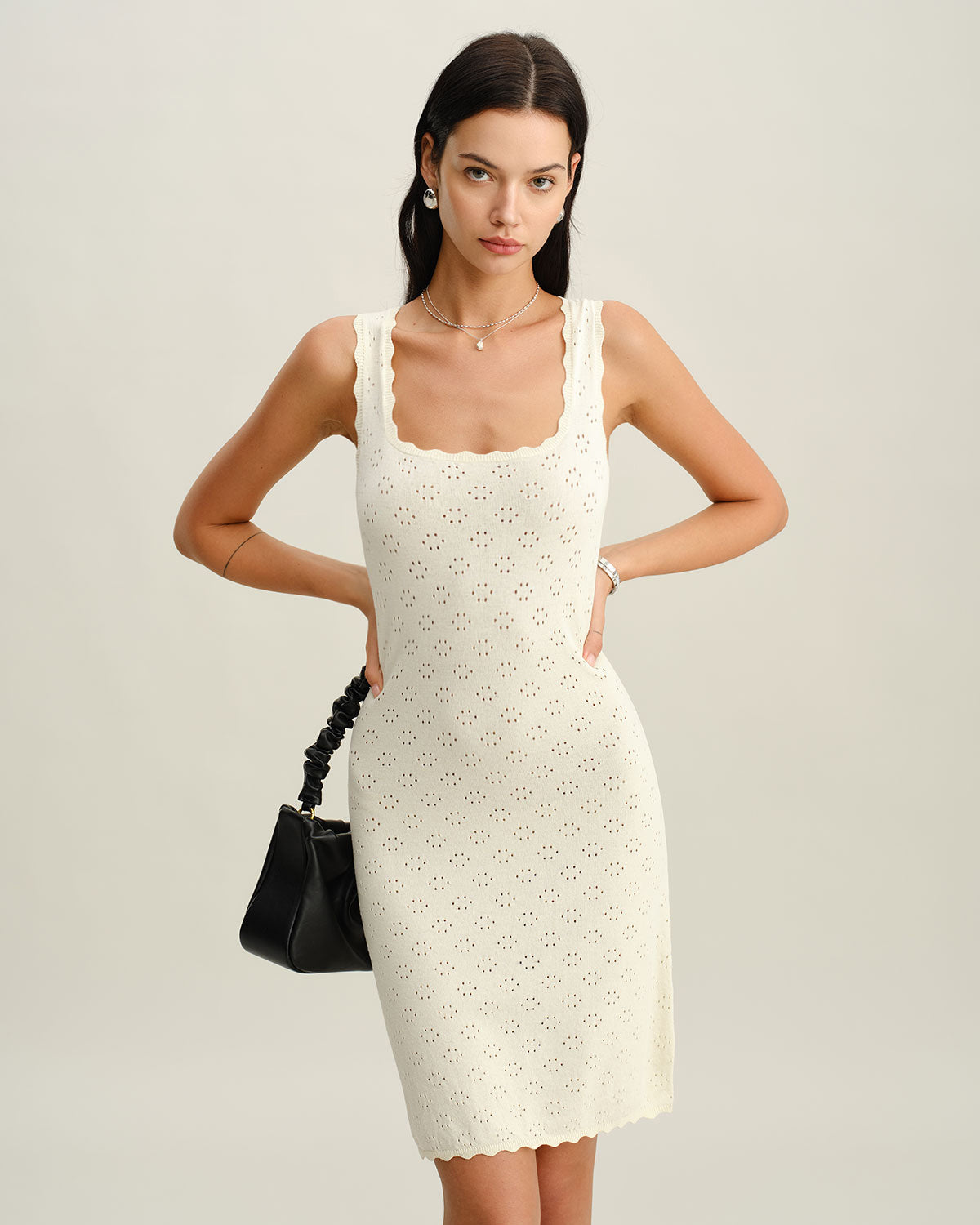 Apricot Square Neck Slip Sweater Dress