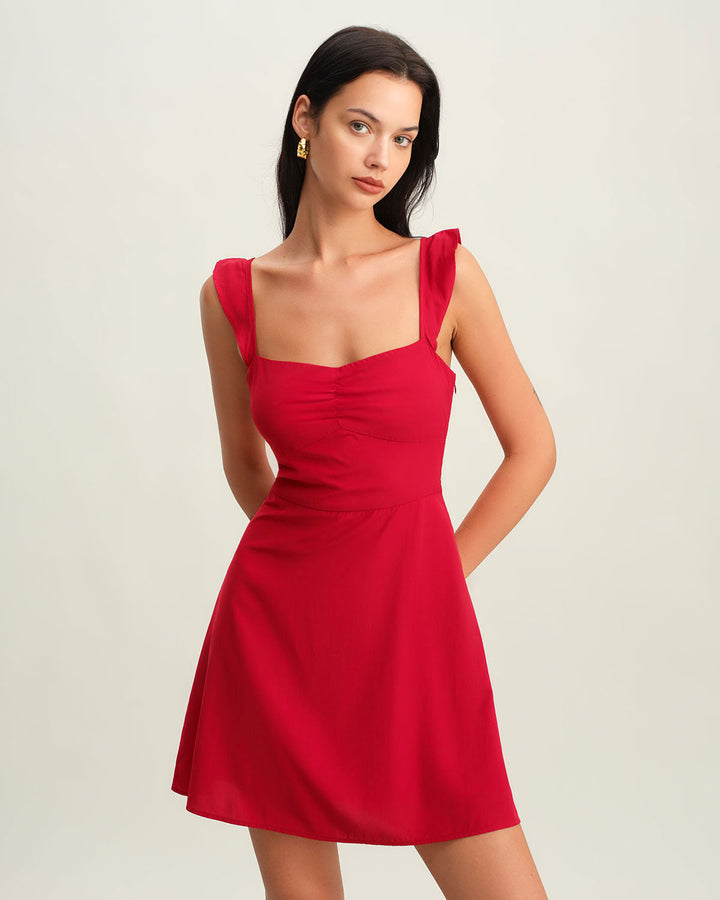 Red Sweetheart Neck Slip Mini Dress