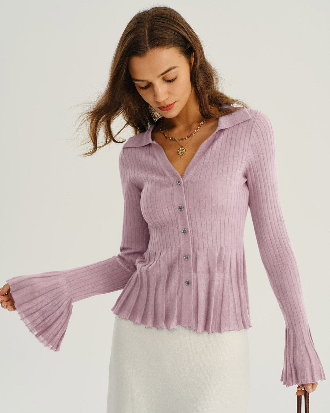 Purple Bell Sleeve Knit Cardigan