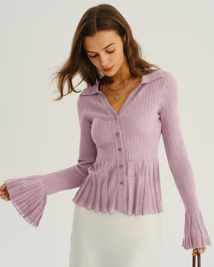 Purple Bell Sleeve Knit Cardigan