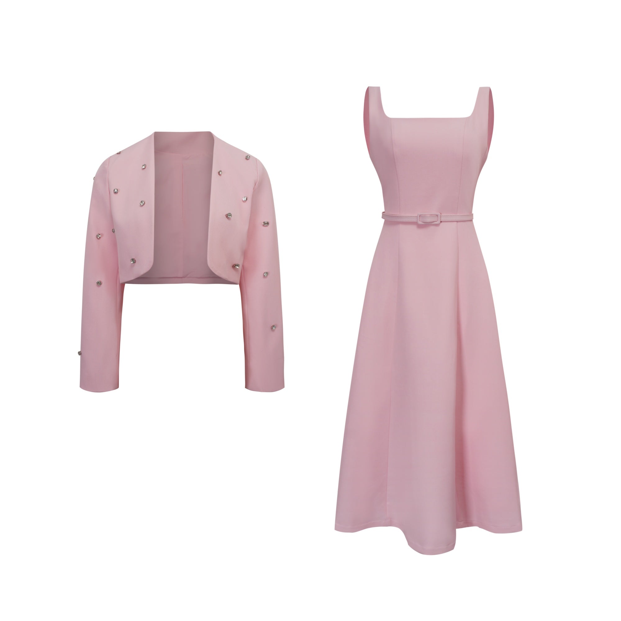 Avellia Rosé Crystal Embellished Jacket & Dress Set