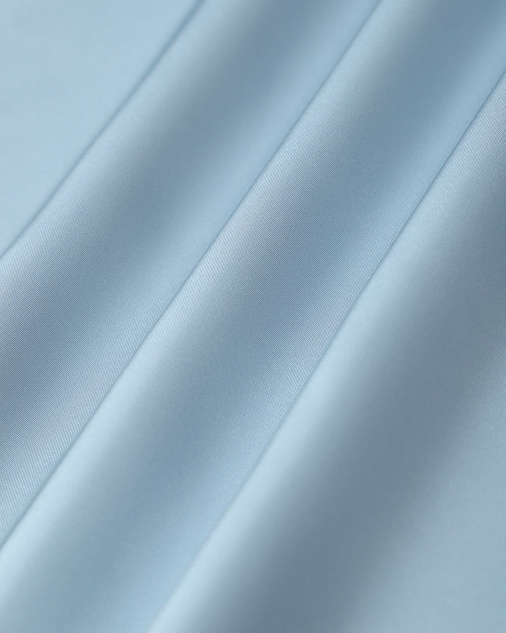 Blue Square Neck Ruffle Satin Midi Dress