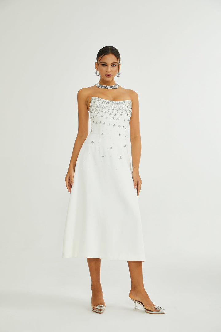 Avellia Bianca Embellished Midi Dress