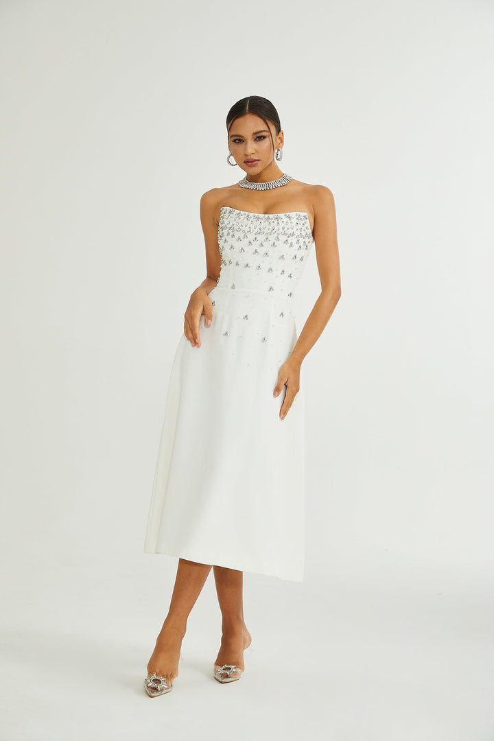 Avellia Bianca Embellished Midi Dress
