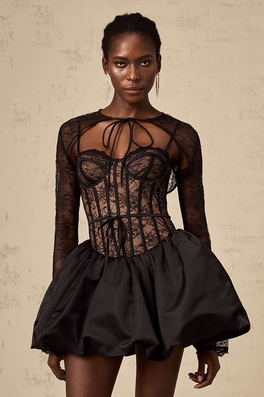 Avellia Noir Bloom Lace Vest & Dress Set