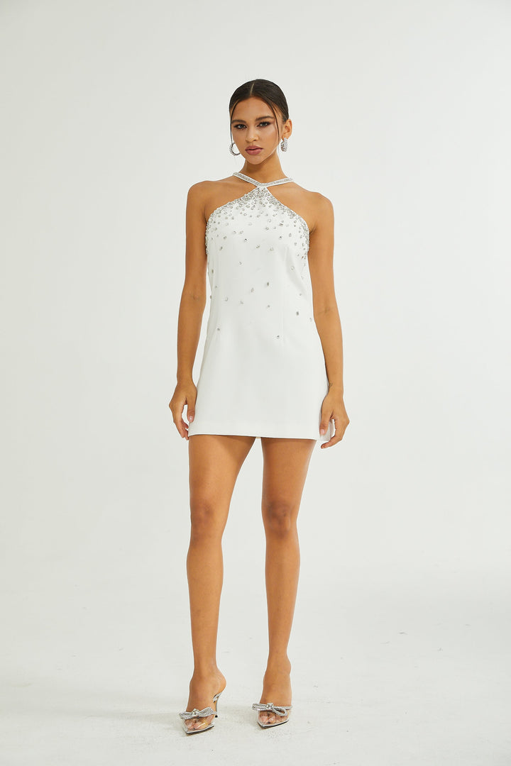 Avellia Liora White Embellished Mini Dress