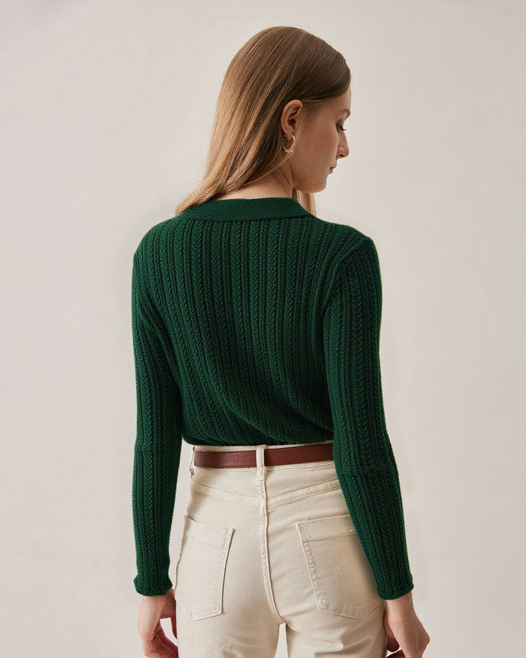 Green Ribbed Knit Slim Cardigan