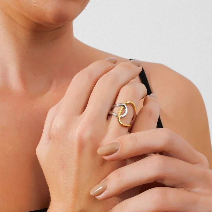 Adjustable Light Loops Ring with a Mix of Gold and Silver Plating