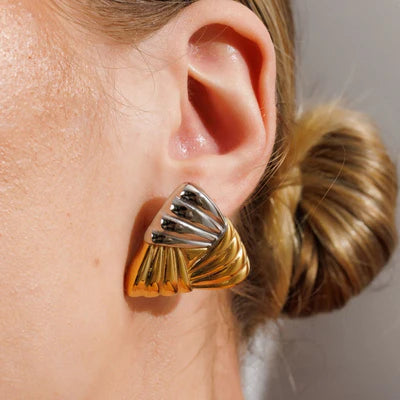 Triad Shine Earrings with a Mix of Gold and Silver Plating