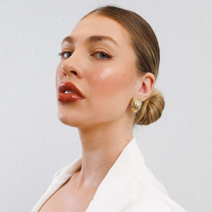 Crystal Dome Earrings with a Mix of Gold and Silver Plating