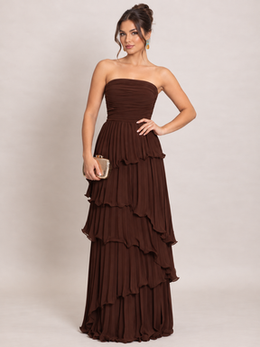 Vestido Longo Tomara que Caia Plissado Celeste