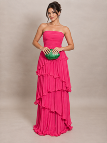 Vestido Longo Tomara que Caia Plissado Celeste