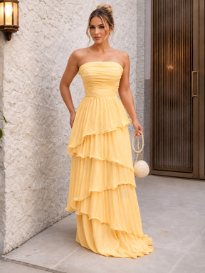 Vestido Longo Tomara que Caia Plissado Celeste