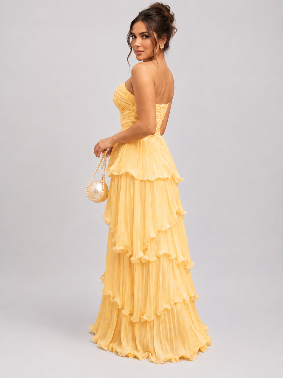 Vestido Longo Tomara que Caia Plissado Celeste