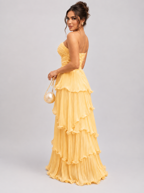 Vestido Longo Tomara que Caia Plissado Celeste