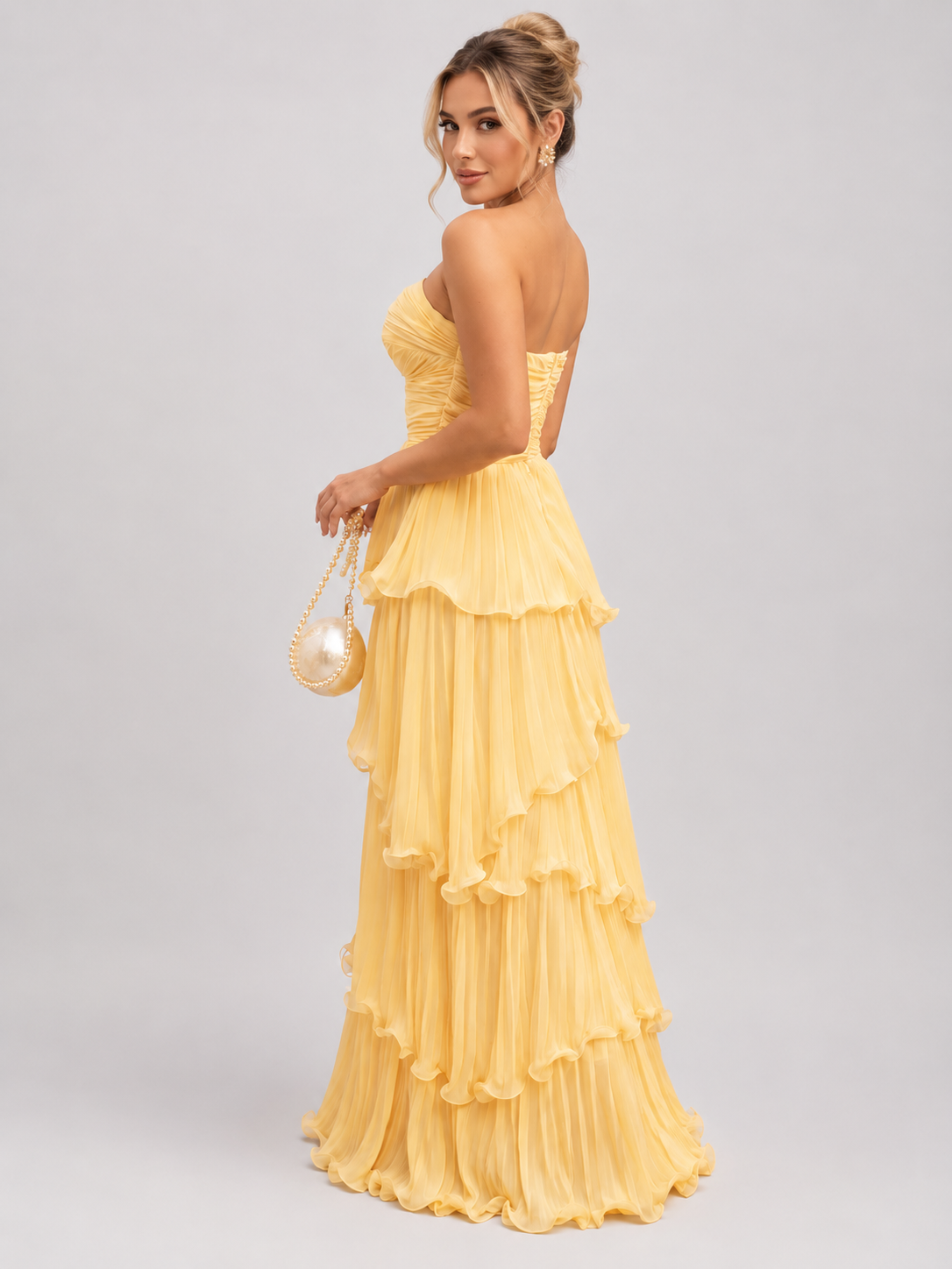 Vestido Longo Tomara que Caia Plissado Celeste