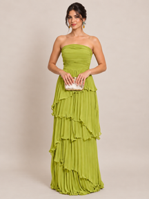 Vestido Longo Tomara que Caia Plissado Celeste