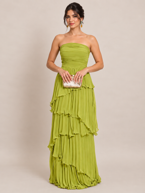 Vestido Longo Tomara que Caia Plissado Celeste