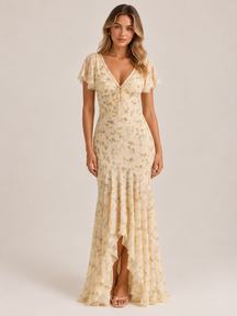 Vestido Longo Floral Manga Princesa Amélie