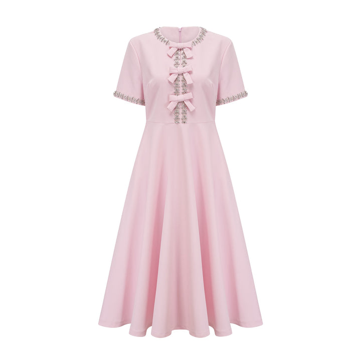 Avellia Cassiopeia Blush Crystal Bow Midi Dress