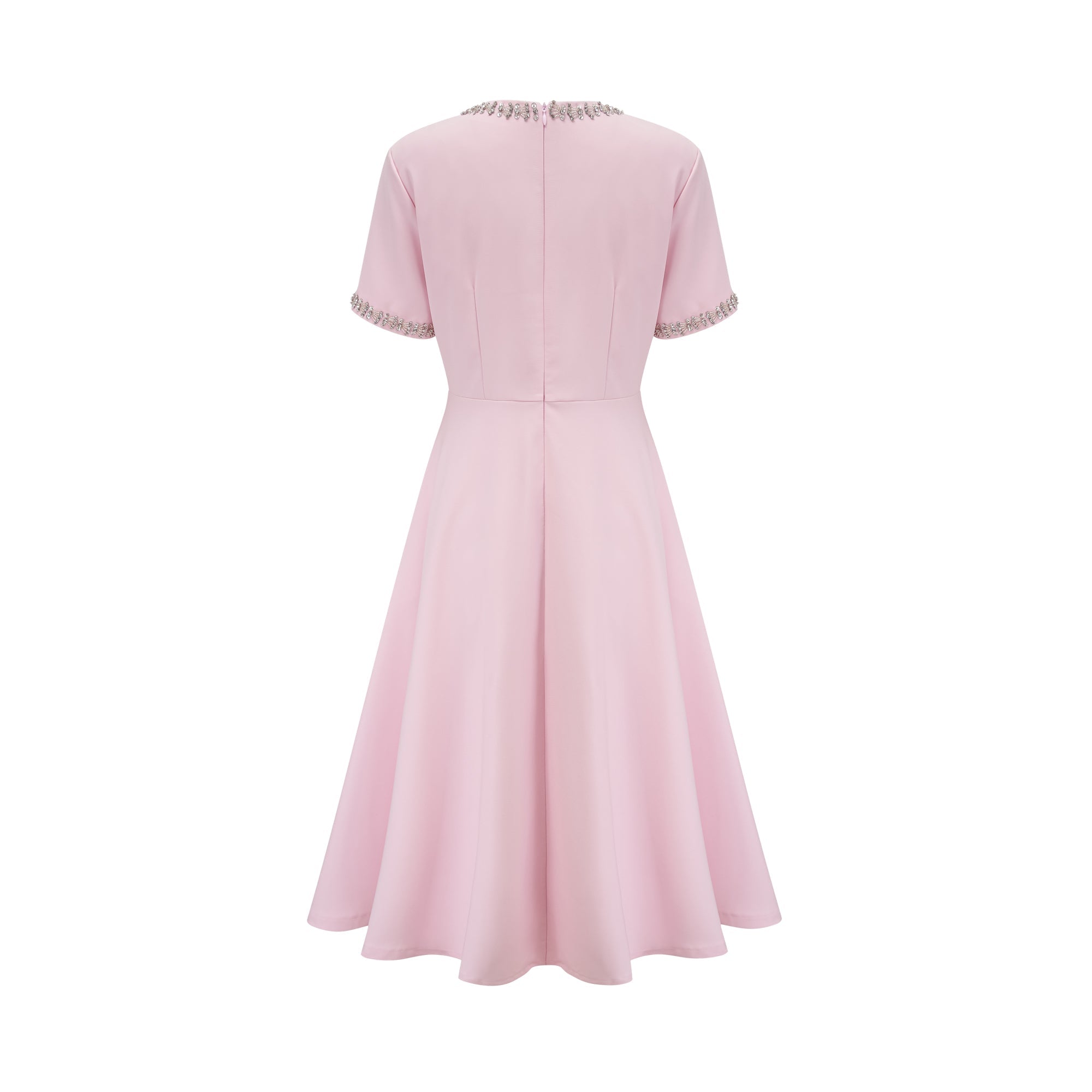 Avellia Cassiopeia Blush Crystal Bow Midi Dress