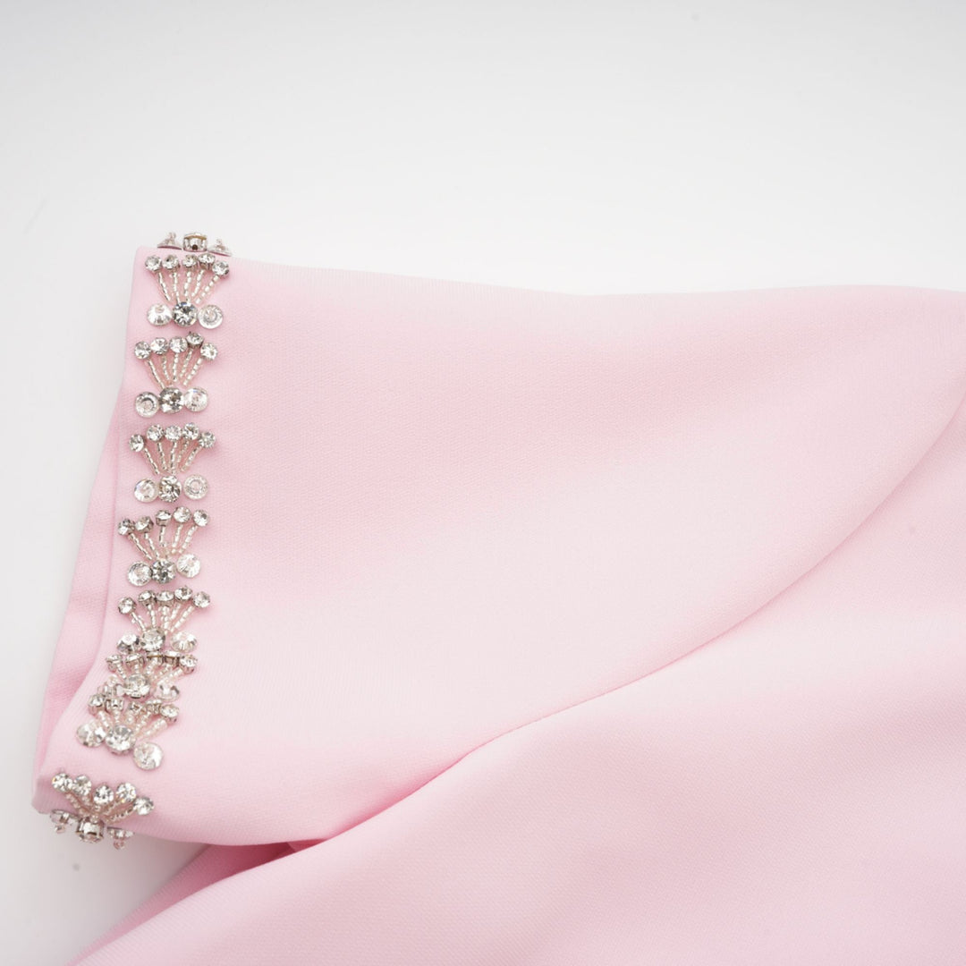 Avellia Cassiopeia Blush Crystal Bow Midi Dress