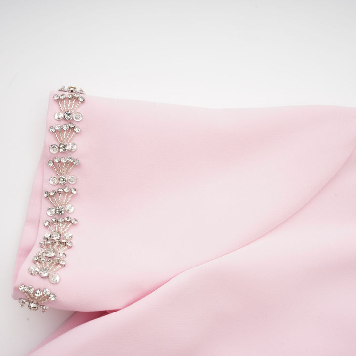 Avellia Cassiopeia Blush Crystal Bow Midi Dress