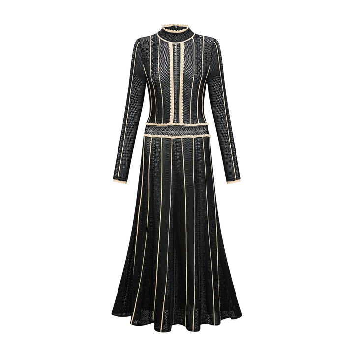 Avellia Maëlys Noir Striped Net Maxi Dress