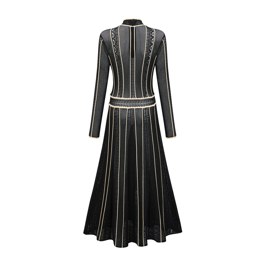 Avellia Maëlys Noir Striped Net Maxi Dress