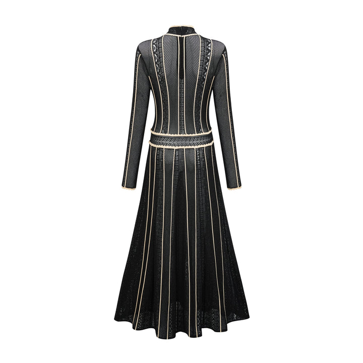 Avellia Maëlys Noir Striped Net Maxi Dress