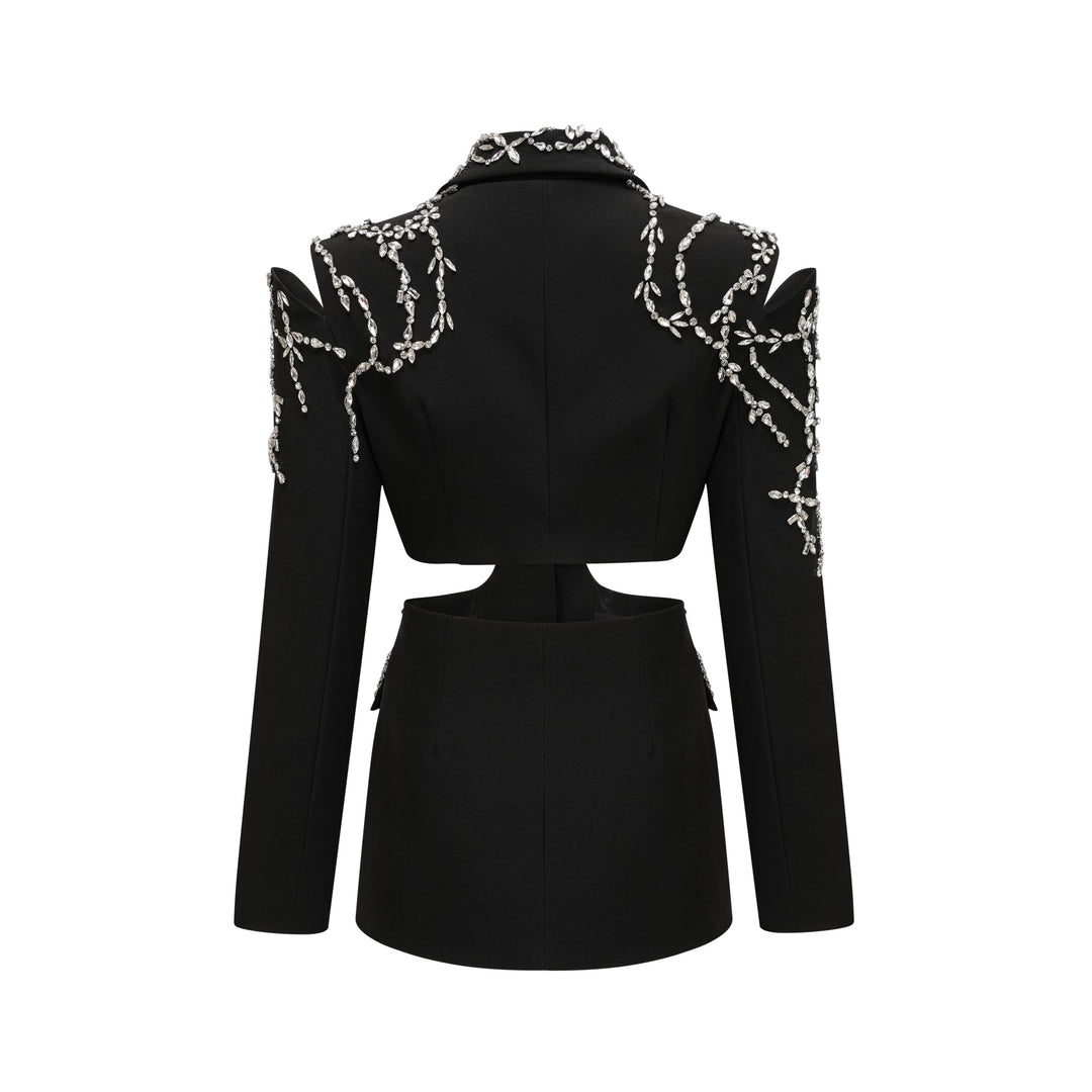 Audrey black crystal-embellished cut-out jacket