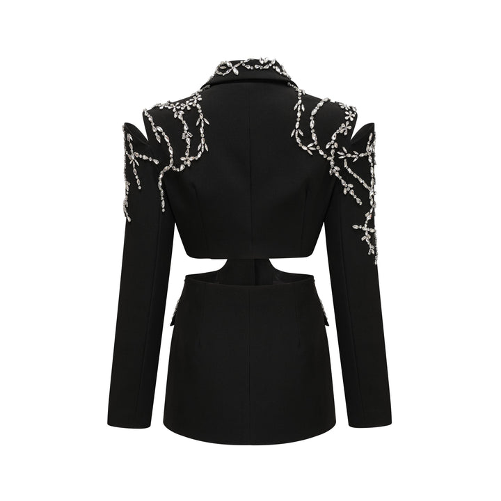 Audrey black crystal-embellished cut-out jacket