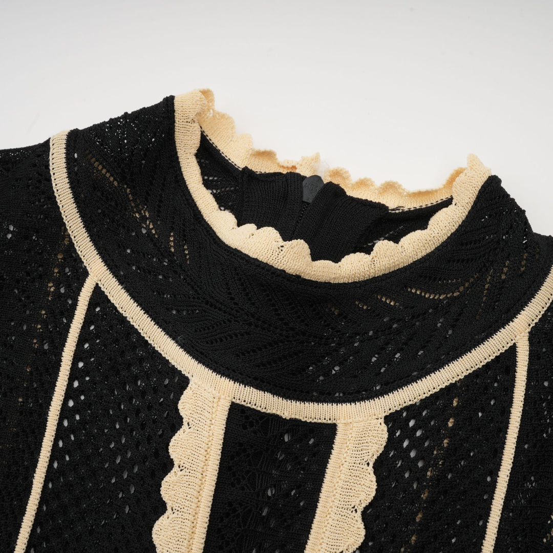 Avellia Maëlys Noir Striped Net Maxi Dress